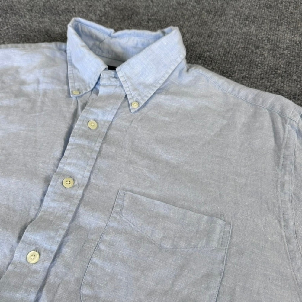 Brooks Brothers 346 Shirt Mens Large Button Down 100% Linen Classic Light Blue
